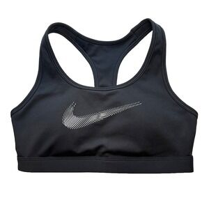 NIKE Racerback Fingerprint Swoosh Logo Sports Bra • Small •‎ black, white, gray